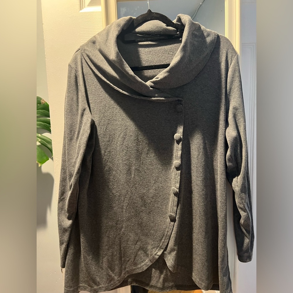 Gray Women's Sweater with Button Detail